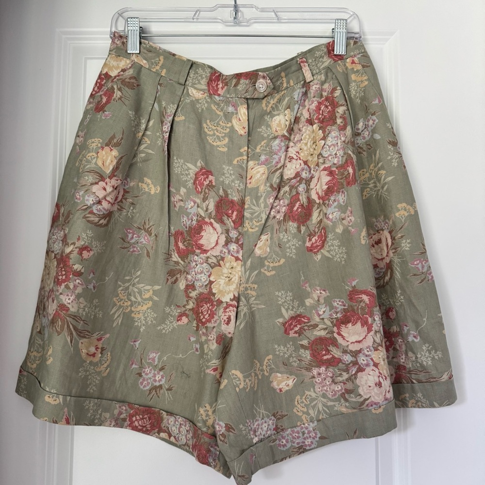 Ralph Lauren Linen Women's Shorts Vintage Floral Green